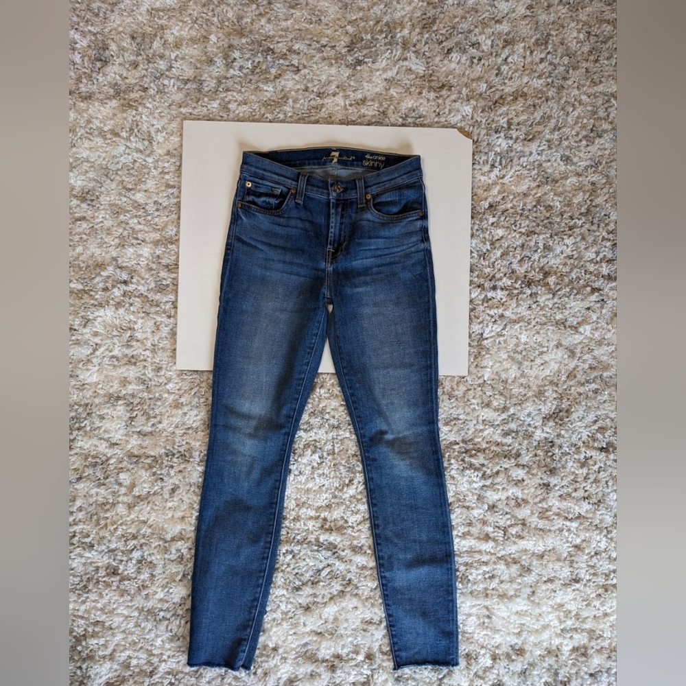 7 for all mankind frayed hem "the ankle skinny" jeans size 25